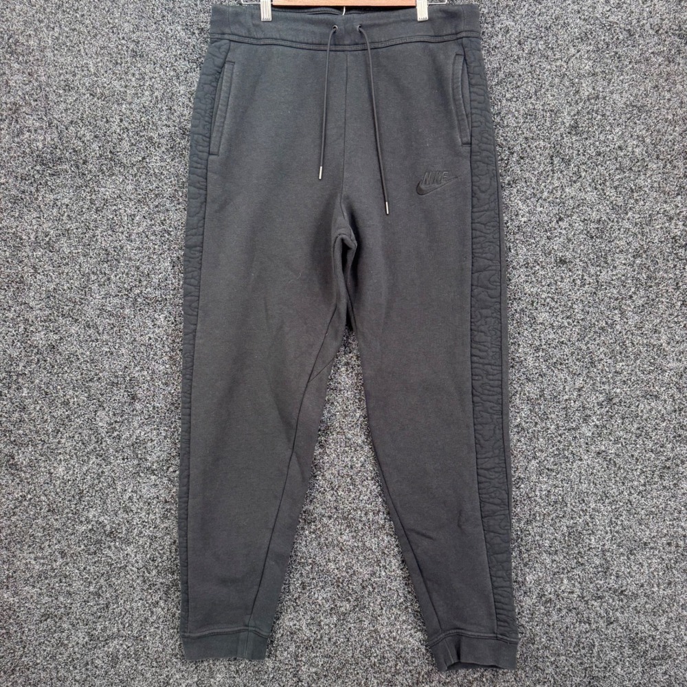 Nike Mens XL Charcoal Black Tapered Fleece Joggers Side Panel Detail Sweatpants